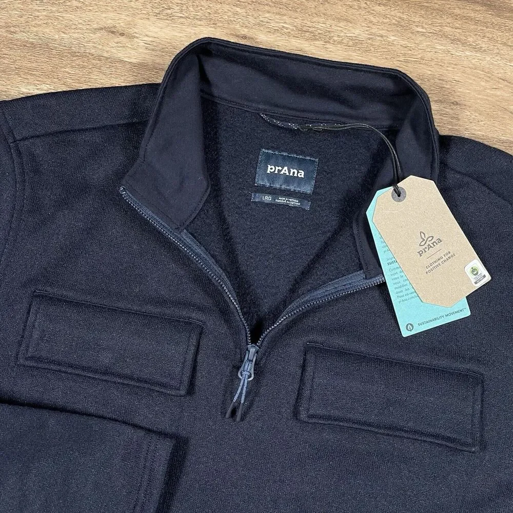 Prana Sweater Mens Large L Blue Brookland 1/4 Zip Pullover Wool Comfort Nautical